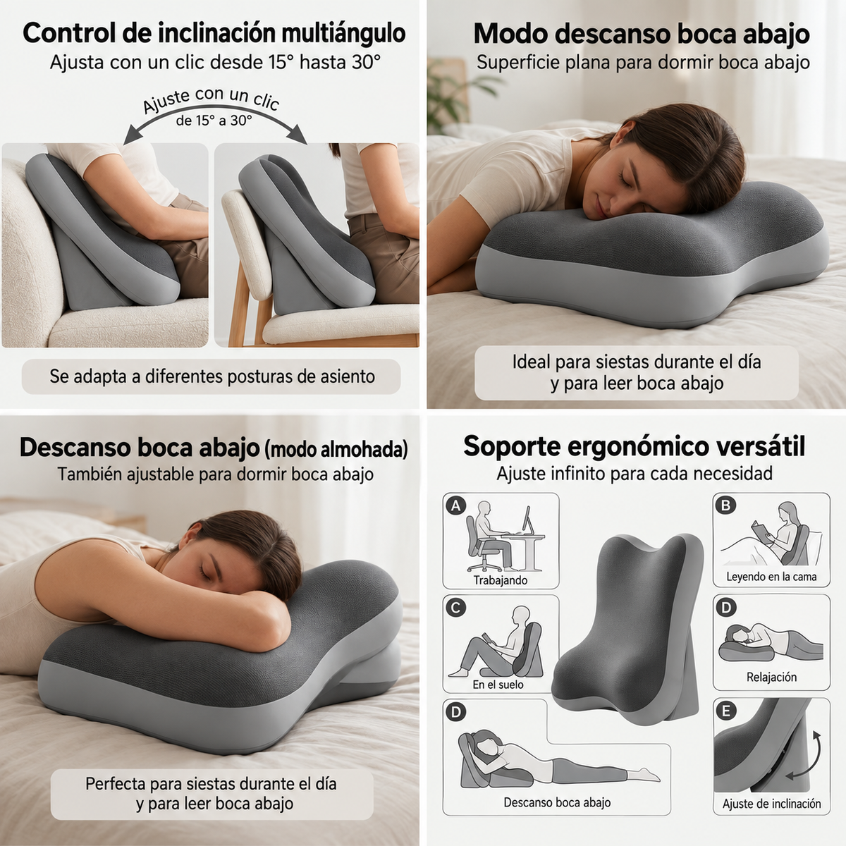 Almohada Cuña Ergonómica Ajustable Respaldo Multiangulo
