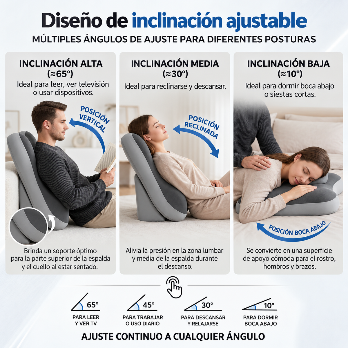 Almohada Cuña Ergonómica Ajustable Respaldo Multiangulo