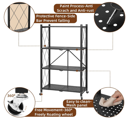 Estante Metálico Plegable de 4 Niveles con Ruedas