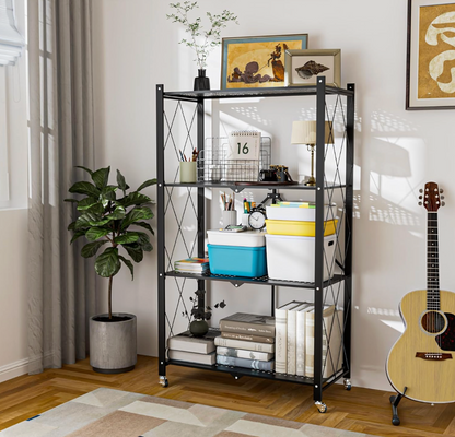 Estante Metálico Plegable de 4 Niveles con Ruedas