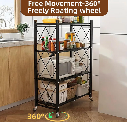 Estante Metálico Plegable de 4 Niveles con Ruedas