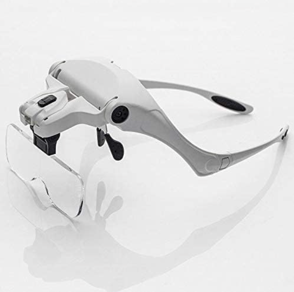 Lentes Lupa Vincha Cabeza Luz LED y 5 Lentes Intercambiables Manos Libres