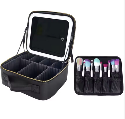 Maletín Organizador Cosméticos con Espejo LED Cuero Vegano