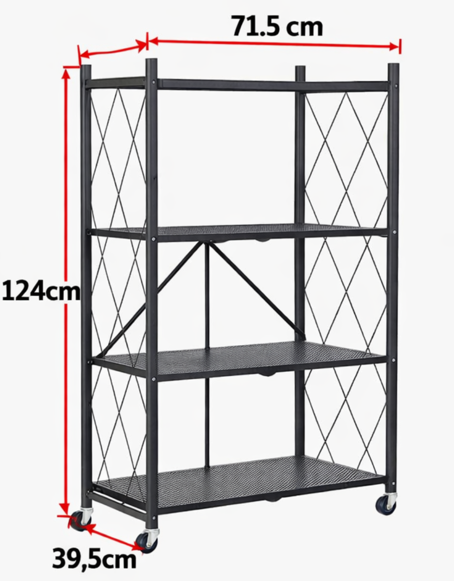 Estante Metálico Plegable de 4 Niveles con Ruedas