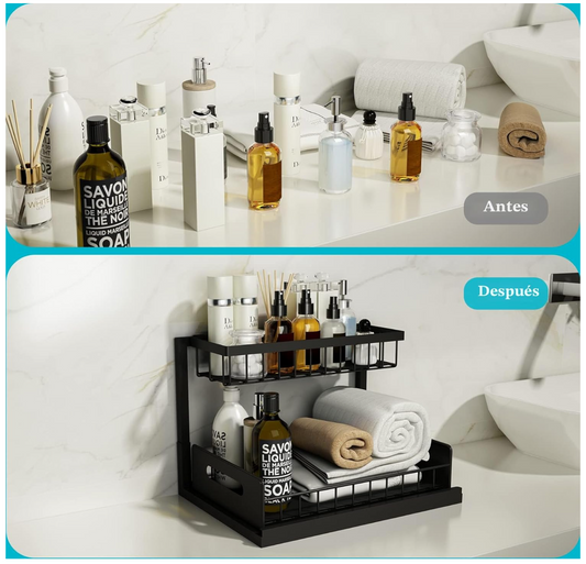Organizador cocina 2 niveles especias bajo fregadero metal