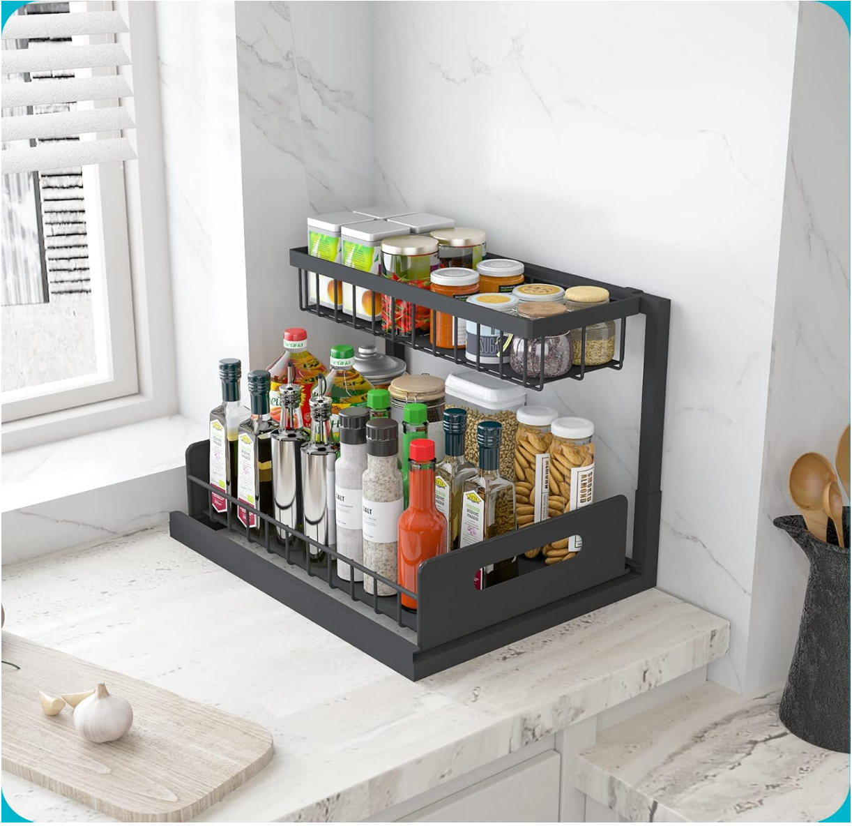 Organizador cocina 2 niveles especias bajo fregadero metal
