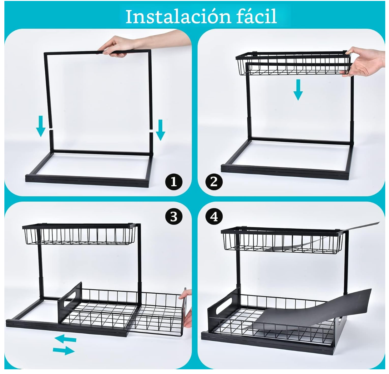 Organizador cocina 2 niveles especias bajo fregadero metal
