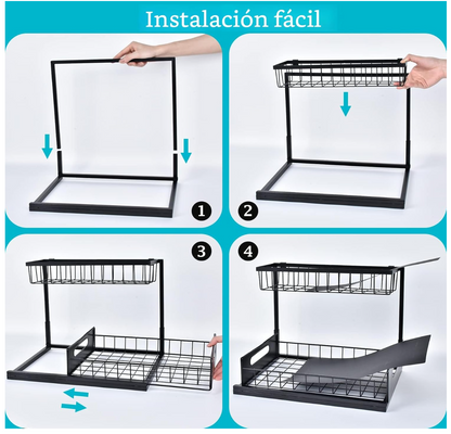 Organizador cocina 2 niveles especias bajo fregadero metal