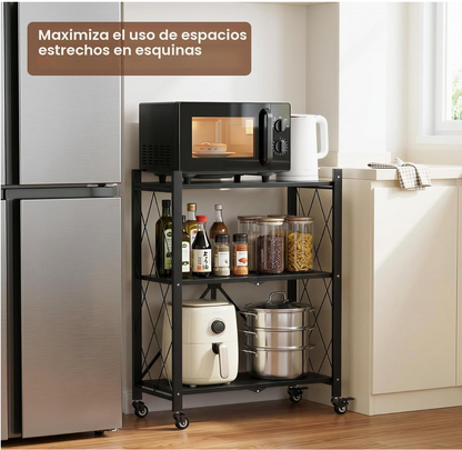 Estante Metálico Plegable de 3 Niveles con Ruedas