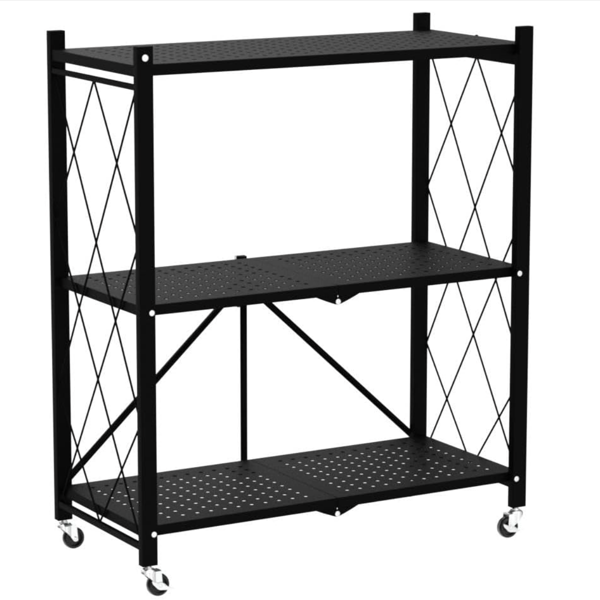 Estante Metálico Plegable de 3 Niveles con Ruedas