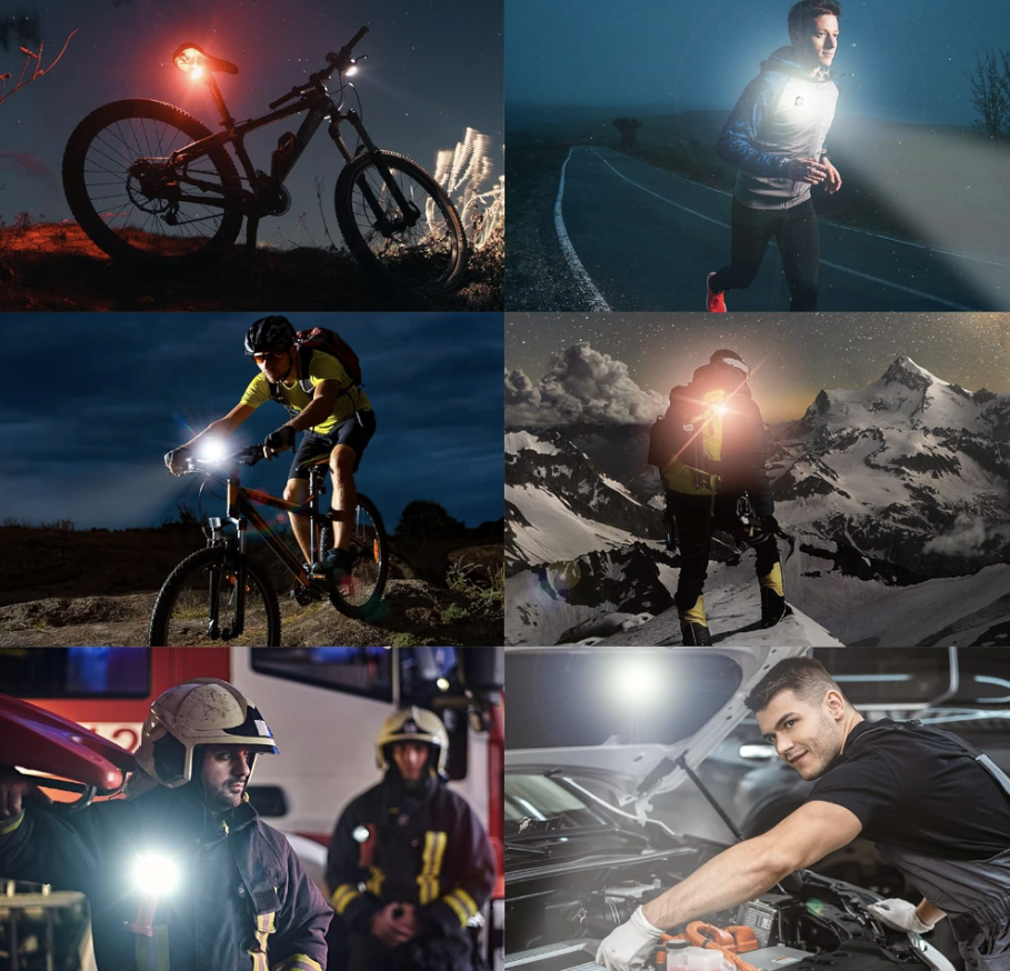 Juego de luces LED para bicicleta delantera y trasera, recargable.