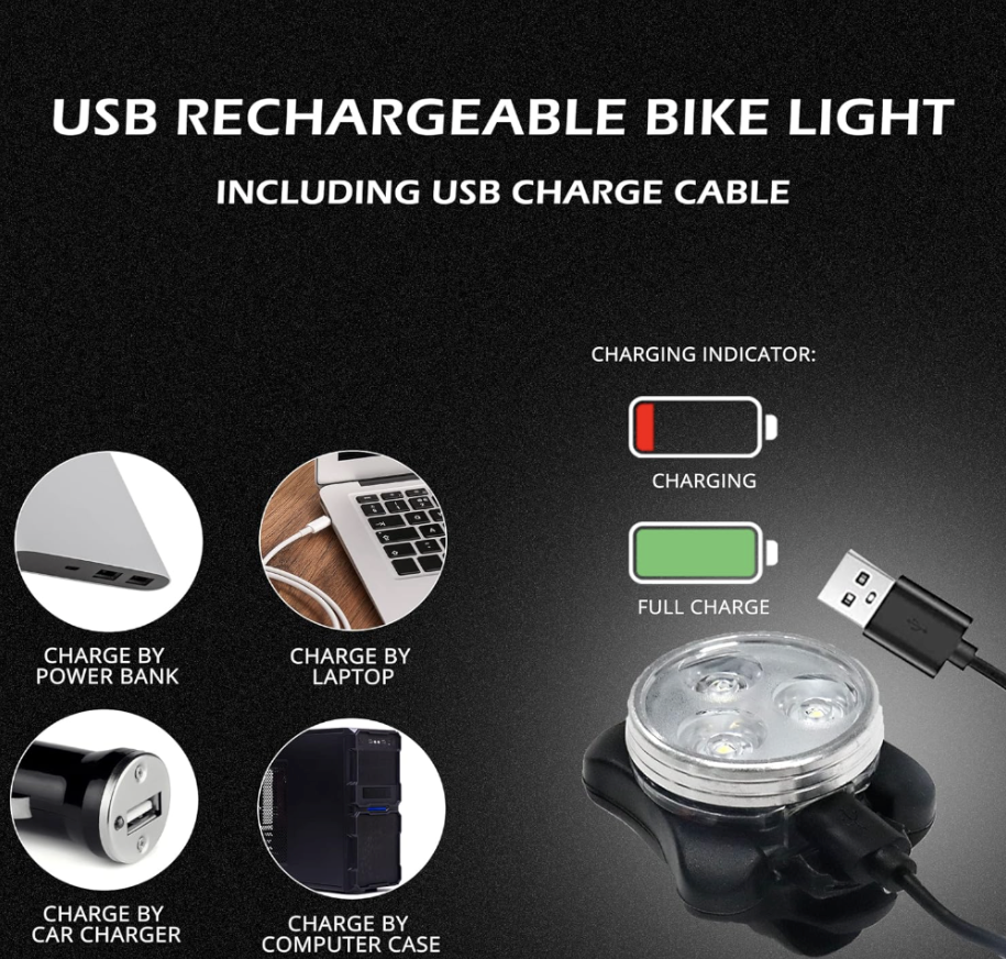 Juego de luces LED para bicicleta delantera y trasera, recargable.