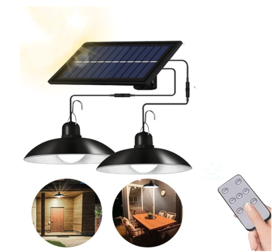 Lampara Luz LED Doble Colgante, Panel Solar y Control Remoto