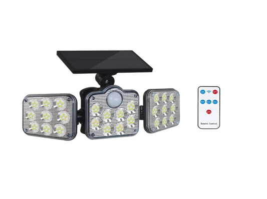 Luz solar LED 3 cabezales ajustables, con sensor de movimiento de 138 LED