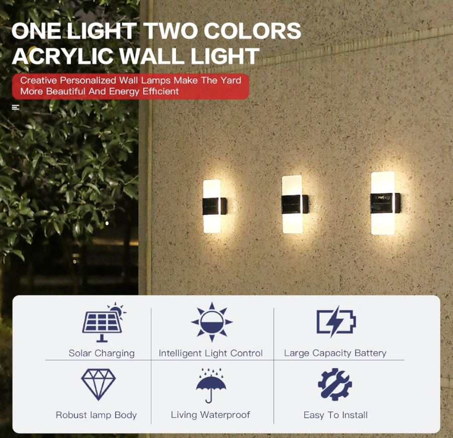 Luz solar para exteriores, blancas y cálidas, 2 colores, LED  exterior, jardín, valla, porche - 2 Unidades