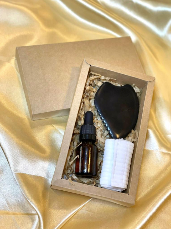 Kit  Guasha Dentada de Piedra Bian + Aceite de Almendras + Vincha Elástica de Regalo!!!