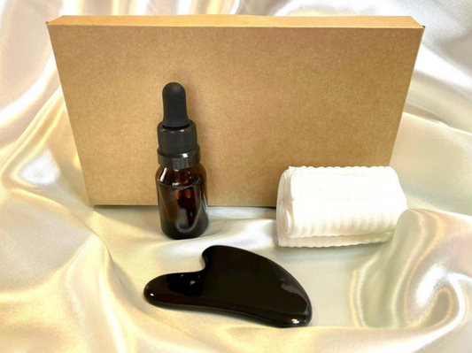 Kit Guasha Clásica de Obsidiana Negra + Aceite de Almendras + Vincha Elástica de Regalo!!!