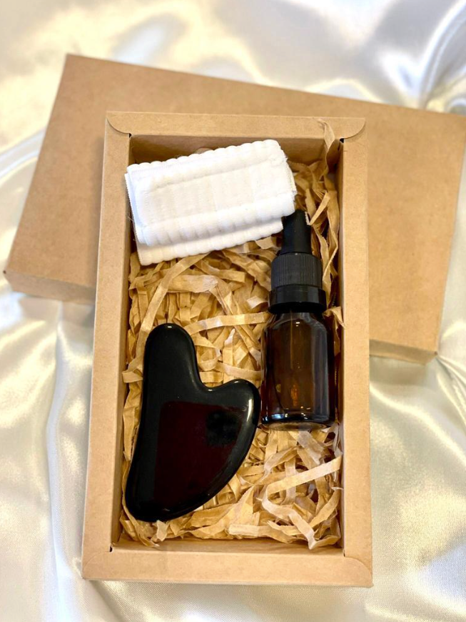 Kit Guasha Clásica de Obsidiana Negra + Aceite de Almendras + Vincha Elástica de Regalo!!!