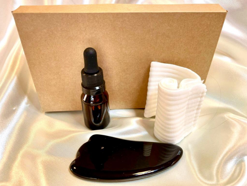 Kit Guasha Garra de Obsidiana Negra + Aceite de Almendras + Vincha Elástica de Regalo!!!