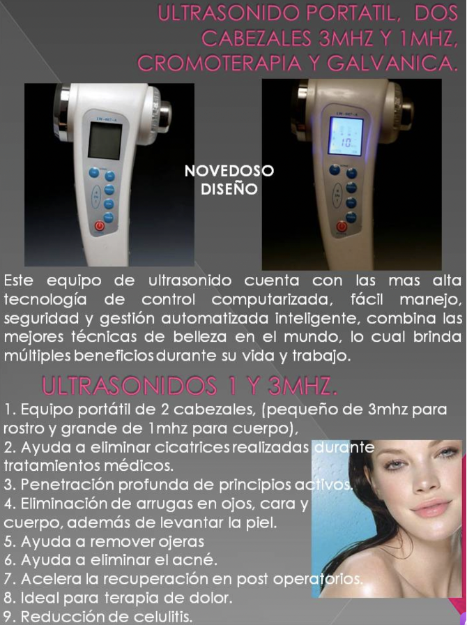 Ultrasonido Portátil 1 y 3 Mhz Facial y Corporal