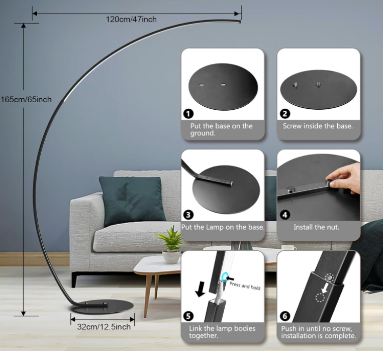 Lámpara LED de pie de arco para sala de estar con control remoto,  moderna regulable con control remoto