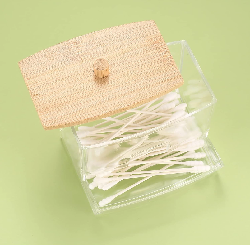 Set Dispensador de Algodón e Hisopos Kit Tapa Bamboo