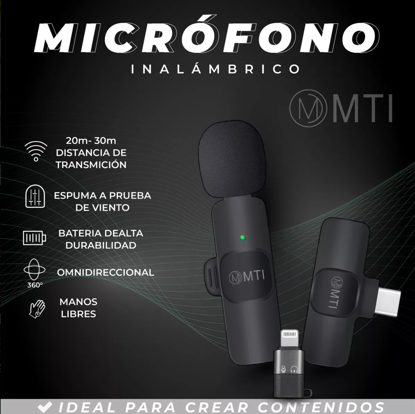 Micrófono Inalámbrico Solapero Para Celular Usb-c Lightning