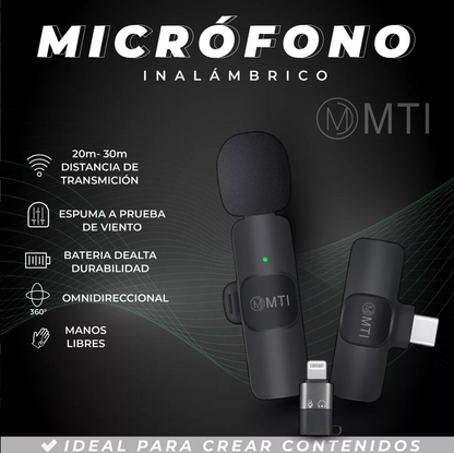 Micrófono Doble Inalámbrico Solapero Para Celular Usb-c Lightning