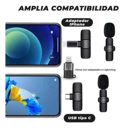 Micrófono Doble Inalámbrico Solapero Para Celular Usb-c Lightning