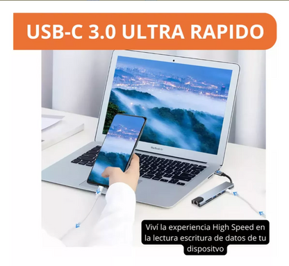 Hub Usb-c 8 En 1 Con Hdmi, Usb Ethernet Lector Tarjetas Memo