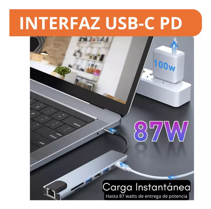 Hub Usb-c 8 En 1 Con Hdmi, Usb Ethernet Lector Tarjetas Memo