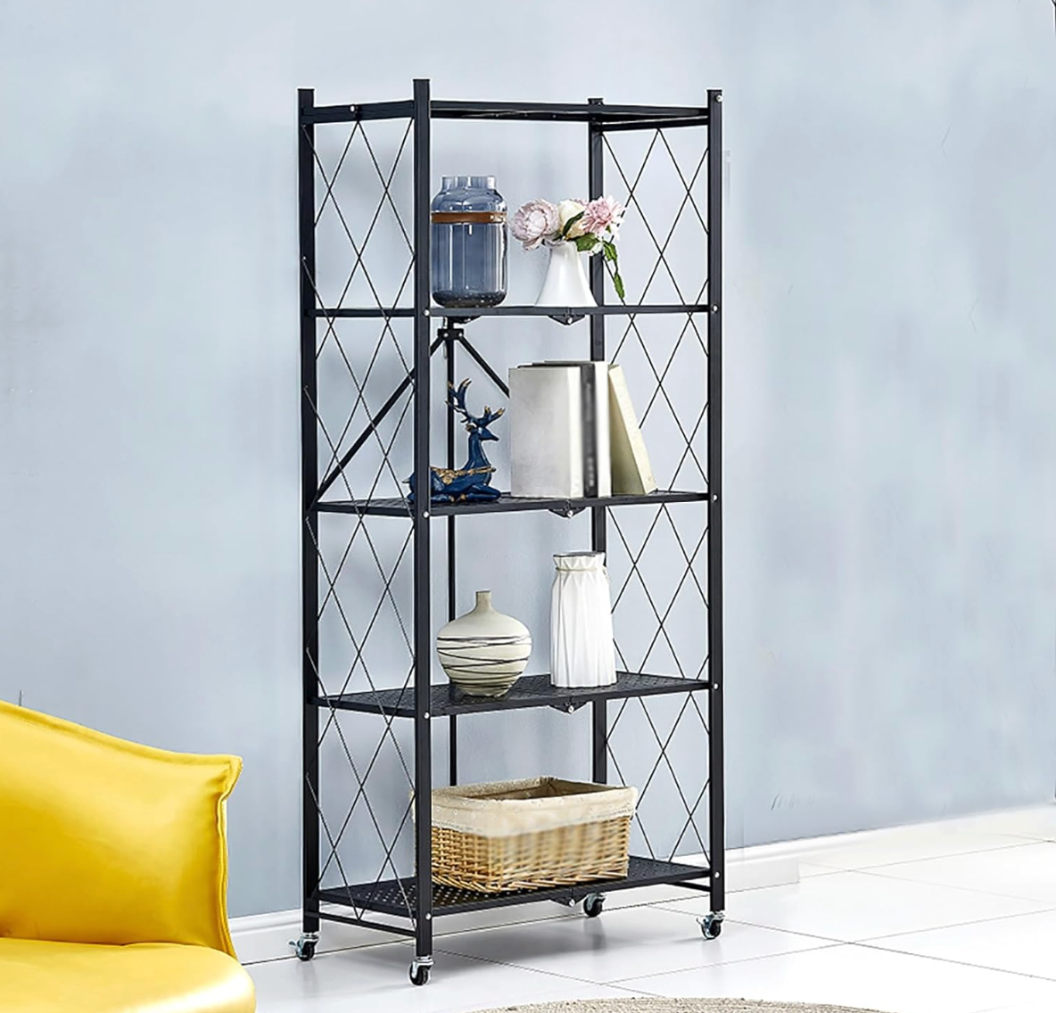 Estante Metálico Plegable de 5 Niveles con Ruedas