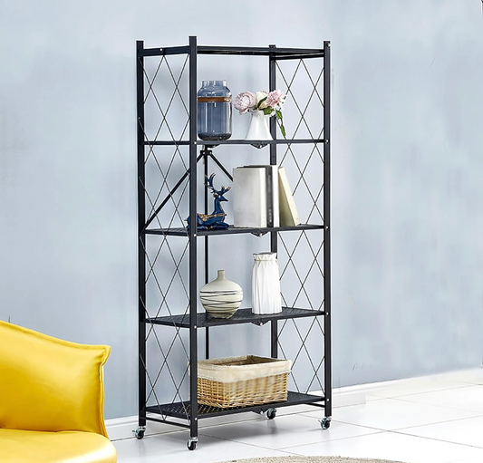 Estante Metálico Plegable de 5 Niveles con Ruedas
