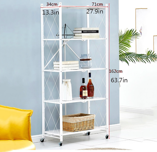 Estante Metálico Plegable de 5 Niveles con Ruedas