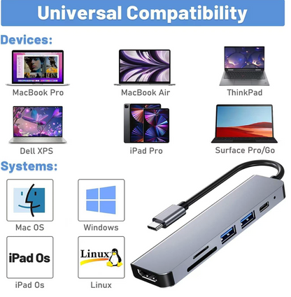 Hub USB-C 6 en 1 con HDMI 4K
