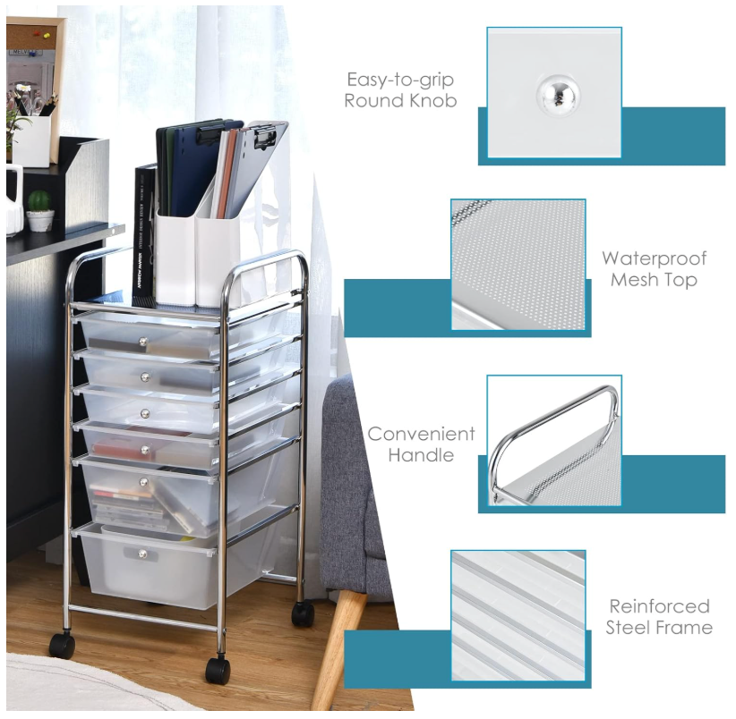 Carrito Organizador De 6 Cajones Niveles De Acero Inoxidable