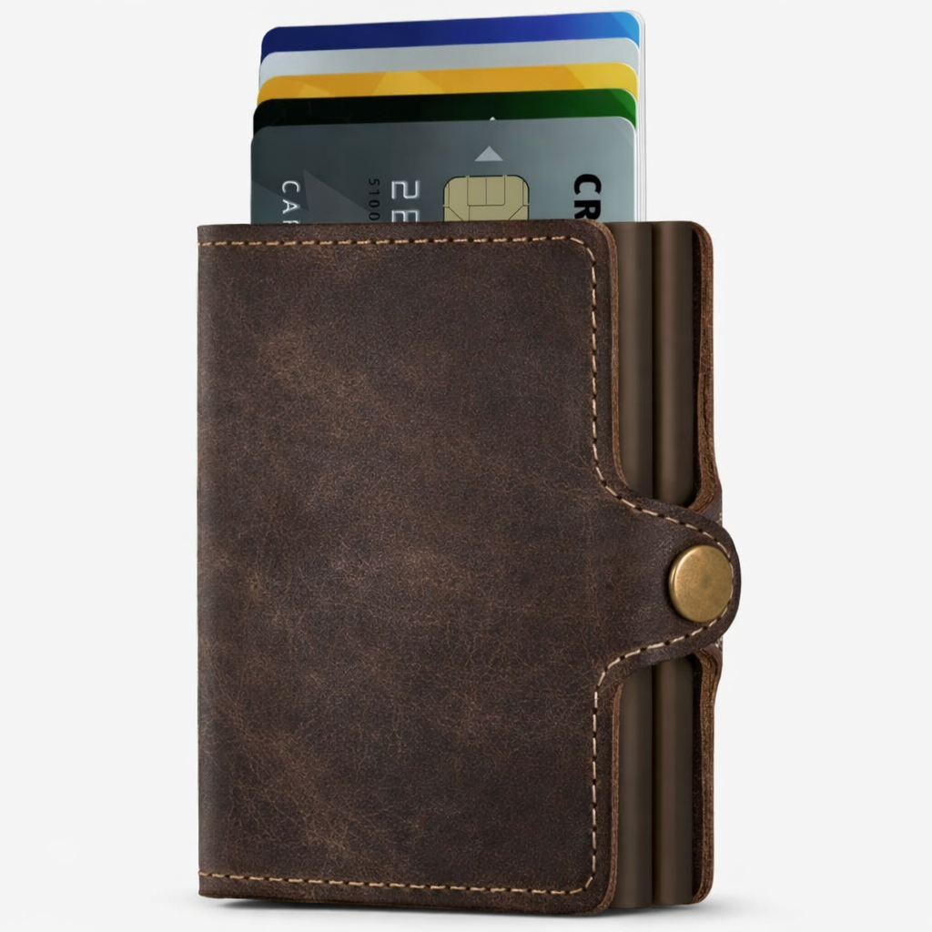 Billetera Tarjetero Doble CUERO Antirrobo Bloqueo RFID