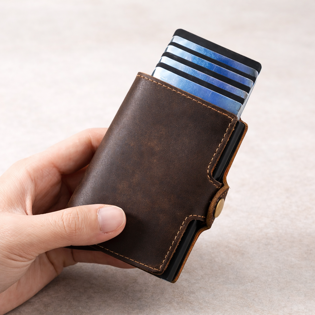 Billetera Tarjetero Doble CUERO Antirrobo Bloqueo RFID