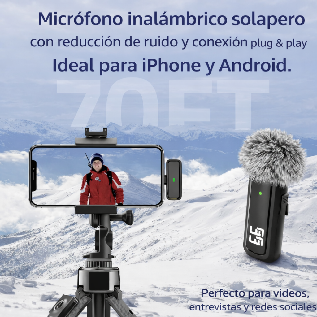 Micrófono Inalámbrico Solapero USB-C / Lightning – Grabación Profesional para iPhone y Android