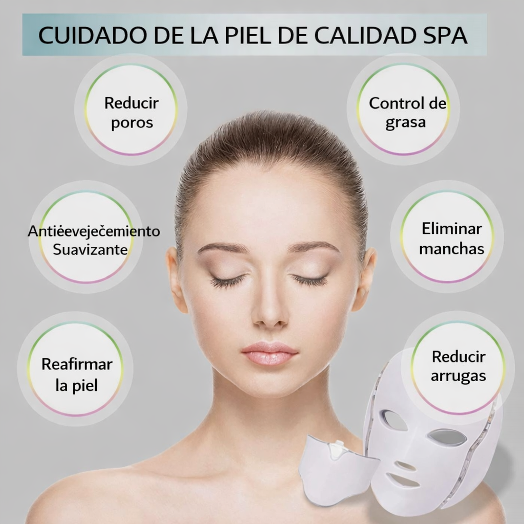 Máscara Facial LED 7 Colores Fototerapia Antiarrugas Rejuvenecimiento