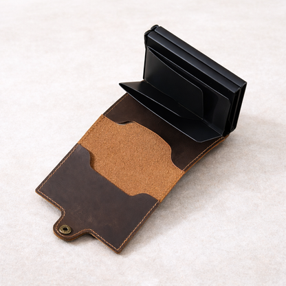 Billetera Tarjetero Doble CUERO Antirrobo Bloqueo RFID