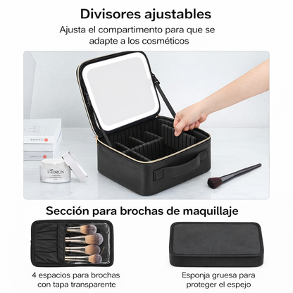 Maletín Organizador Cosméticos con Espejo LED Cuero Vegano