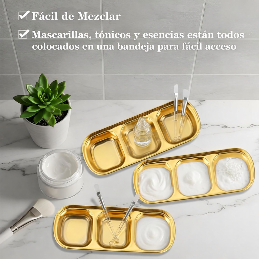 Bandeja Metalica Ovalada con Divisiones Acero Dorada