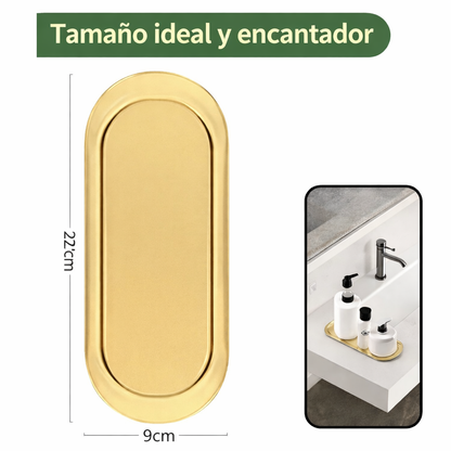 Bandeja Metalica Ovalada de Acero Dorada