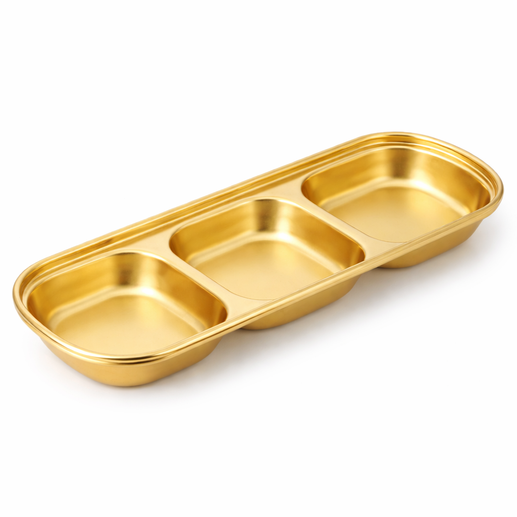 Bandeja Metalica Ovalada con Divisiones Acero Dorada