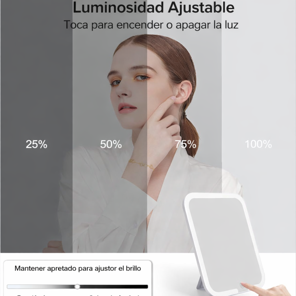 Maletín Organizador Cosméticos con Espejo LED Cuero Vegano