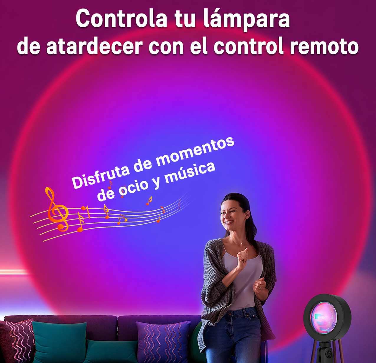 Lampara proyector sunset 16 colores control remoto decoracion