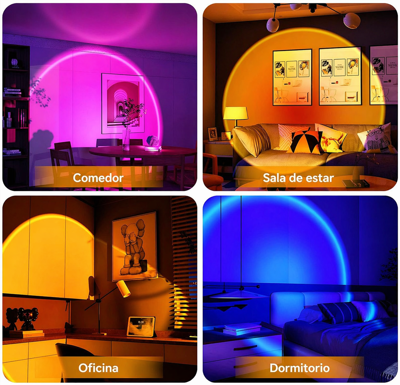 Lampara proyector sunset 16 colores control remoto decoracion