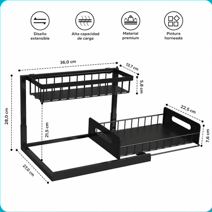 Organizador cocina 2 niveles especias bajo fregadero metal
