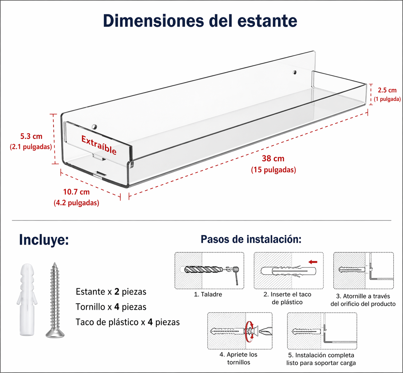 Estantes Repisas Anchos de Acrílico Set de 4